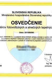Osvedčenie pre inštalatérov fotovoltických a slnečných tepelných systémov
