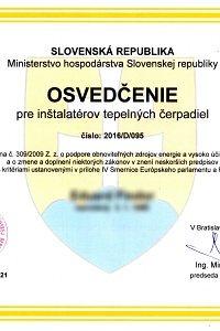 Osvedčenie pre inštalatérov tepelných čerpadiel