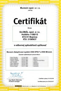 Certifikát - aplikácia zatepľovacieho systému Murexin